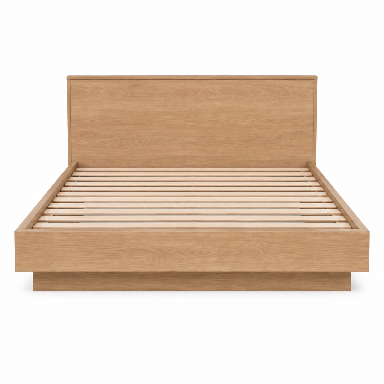 Lit plateforme Japandi chêne naturel avec tête de lit 140x190 cm