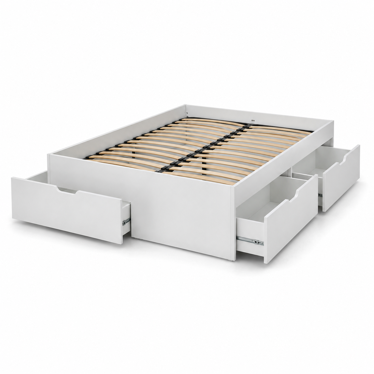 Lit double blanc mat avec quatre tiroirs 140x190 cm