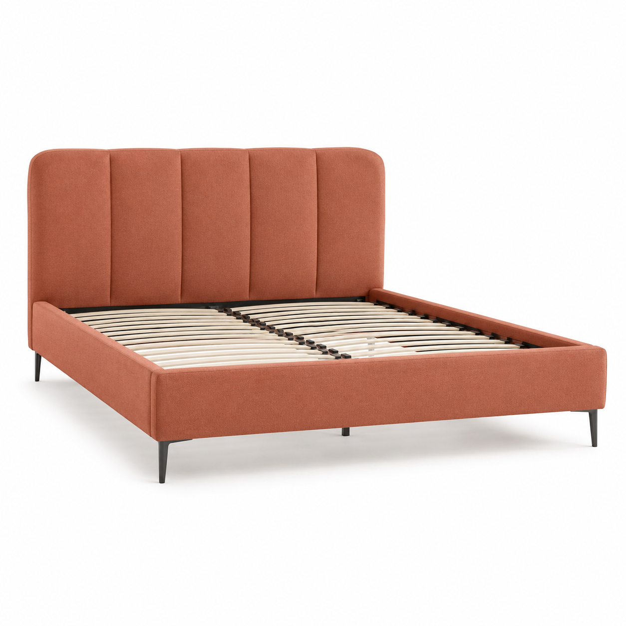 Lit double terracotta avec tête de lit rembourrée 160x200 cm