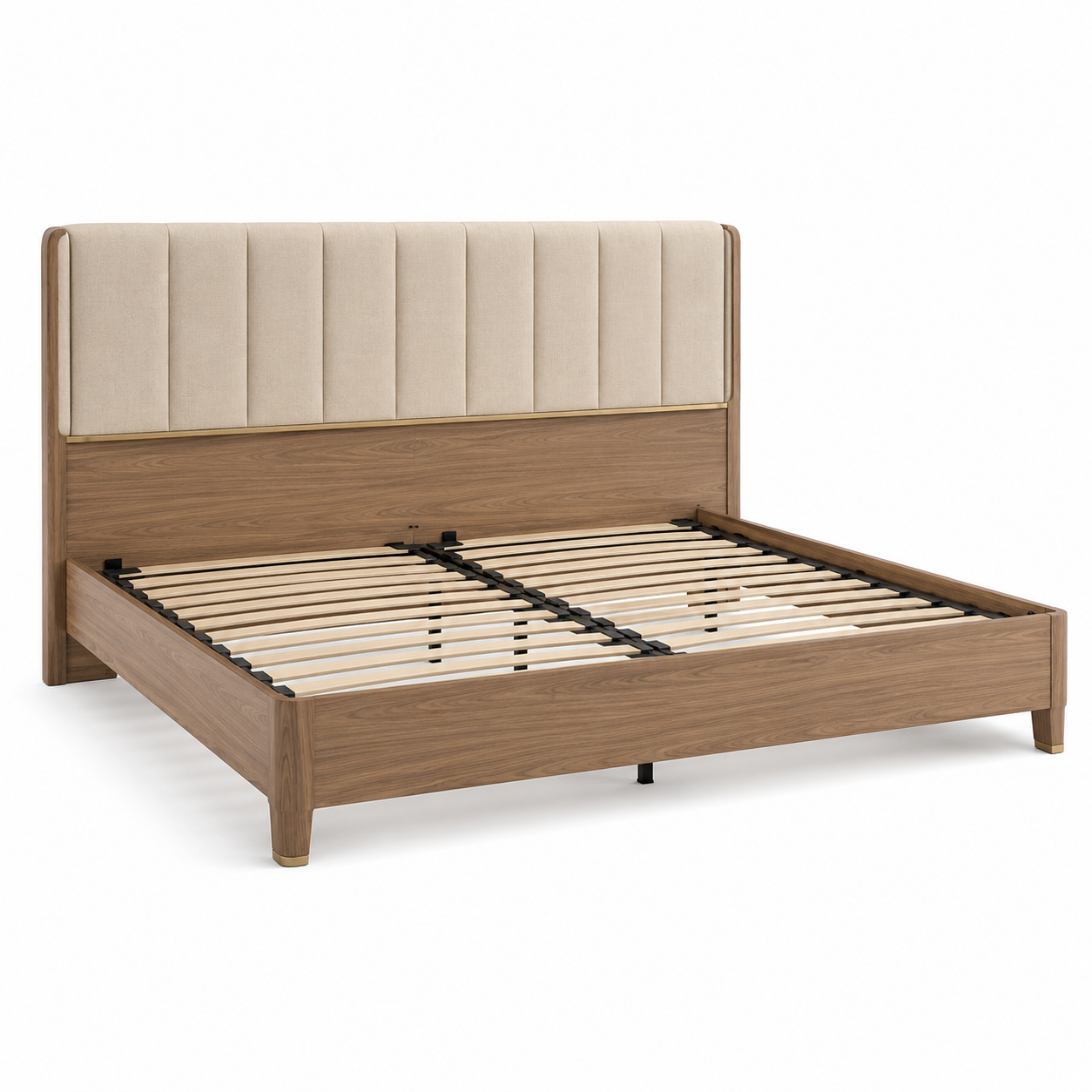 Lit king size noyer clair et beige 180x200 cm