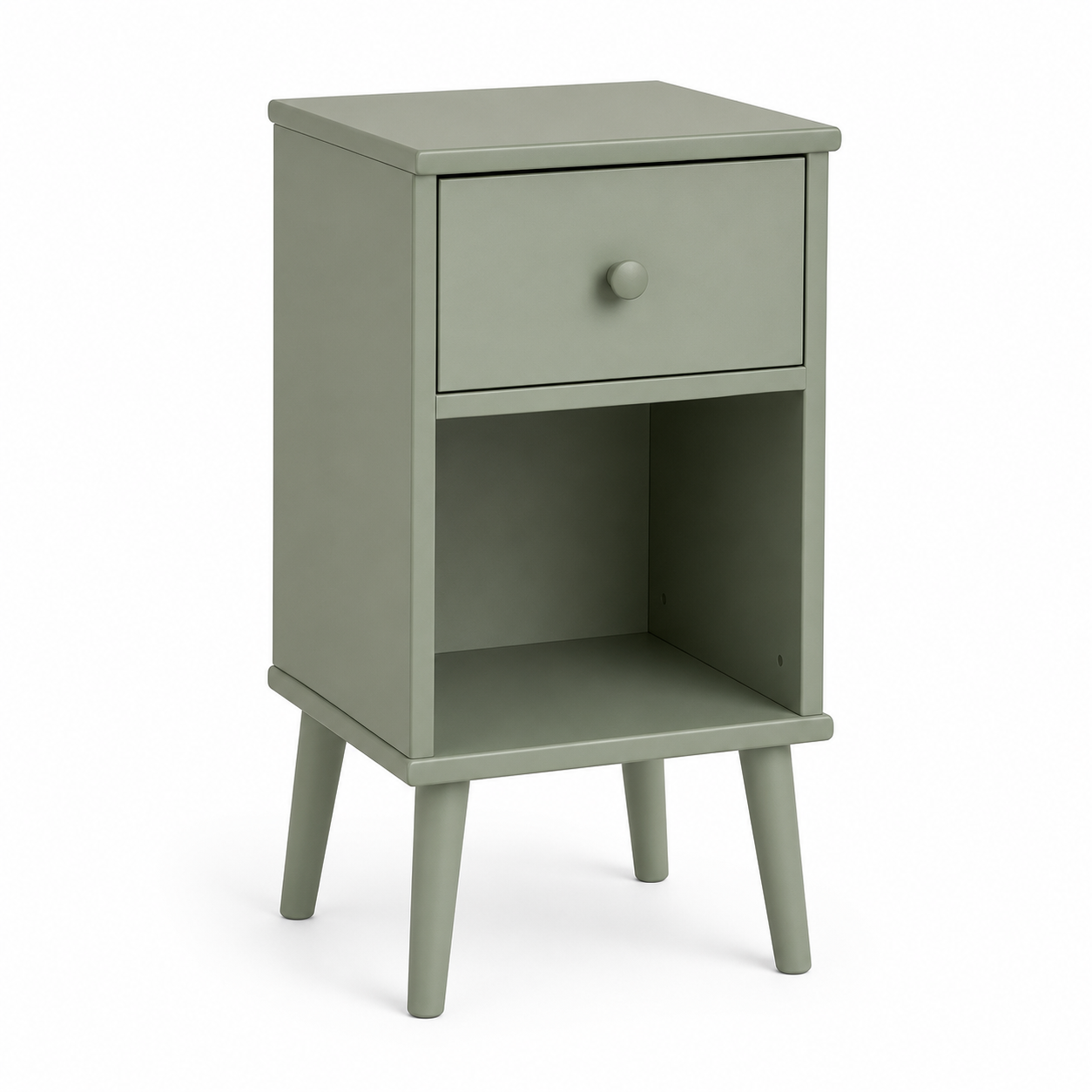 Table de chevet étroite vert sauge avec niche 38x32x55 cm