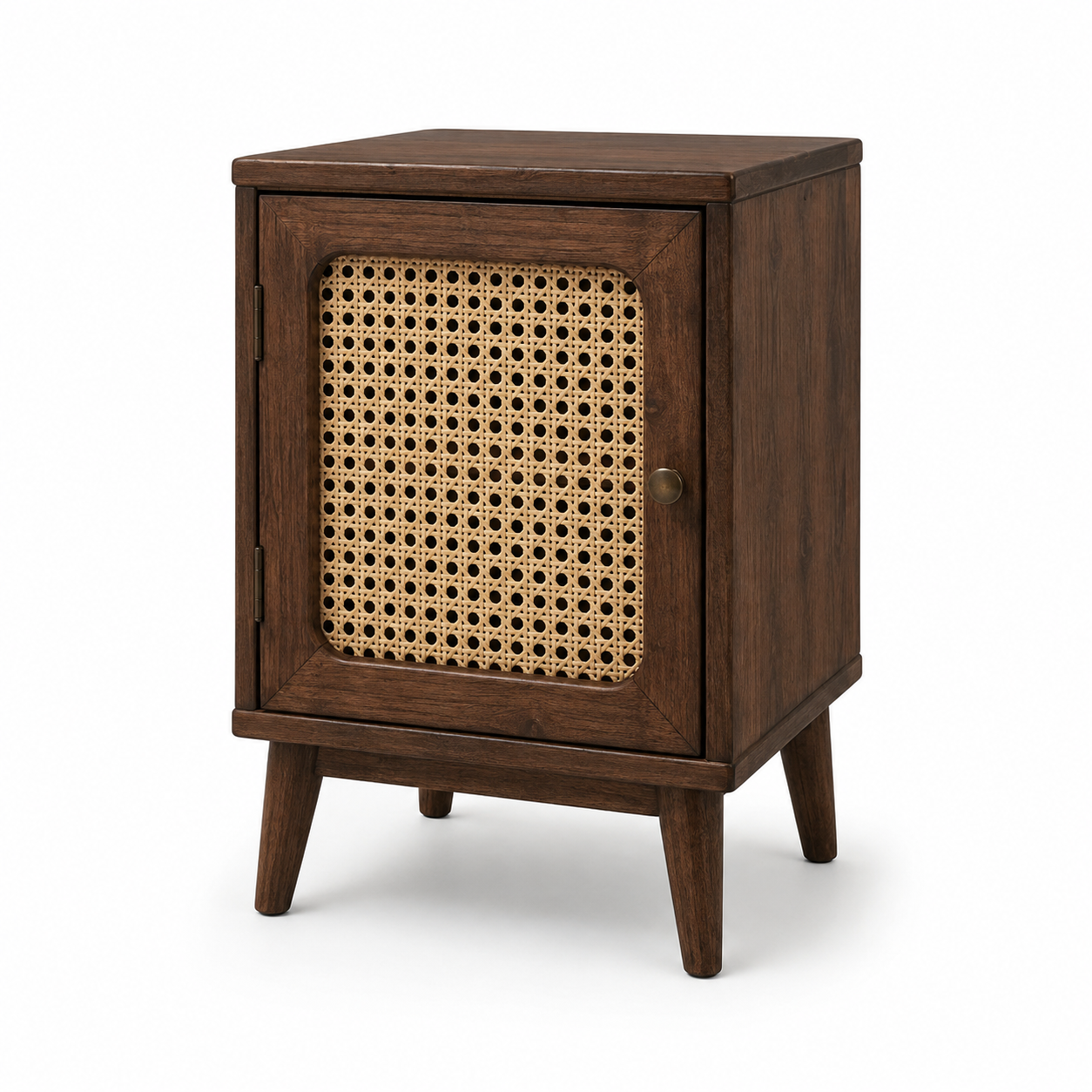 Table de chevet noyer foncé avec façade en cannage 42x35x56 cm