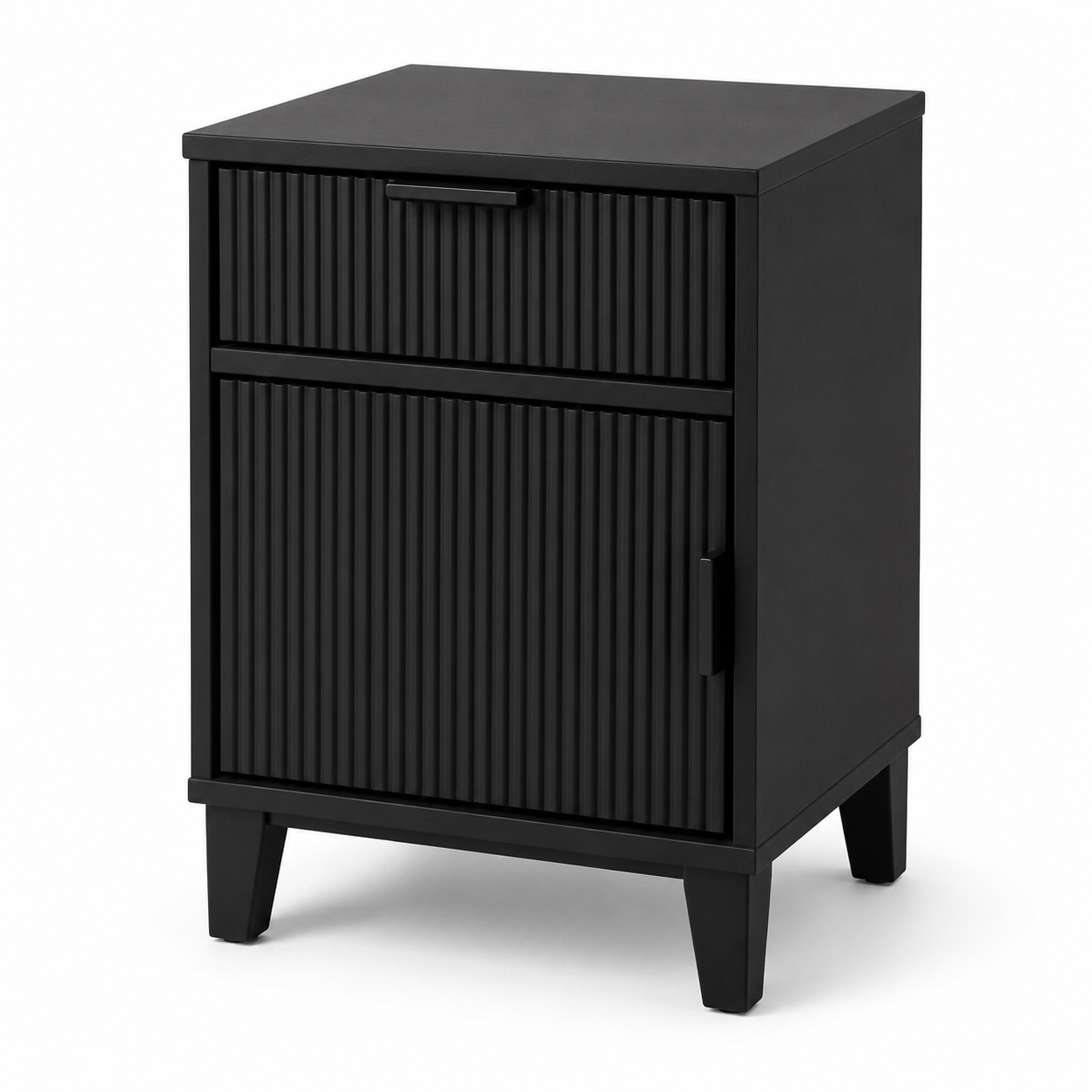 Table de chevet noire rainurée avec tiroir 40x35x52 cm