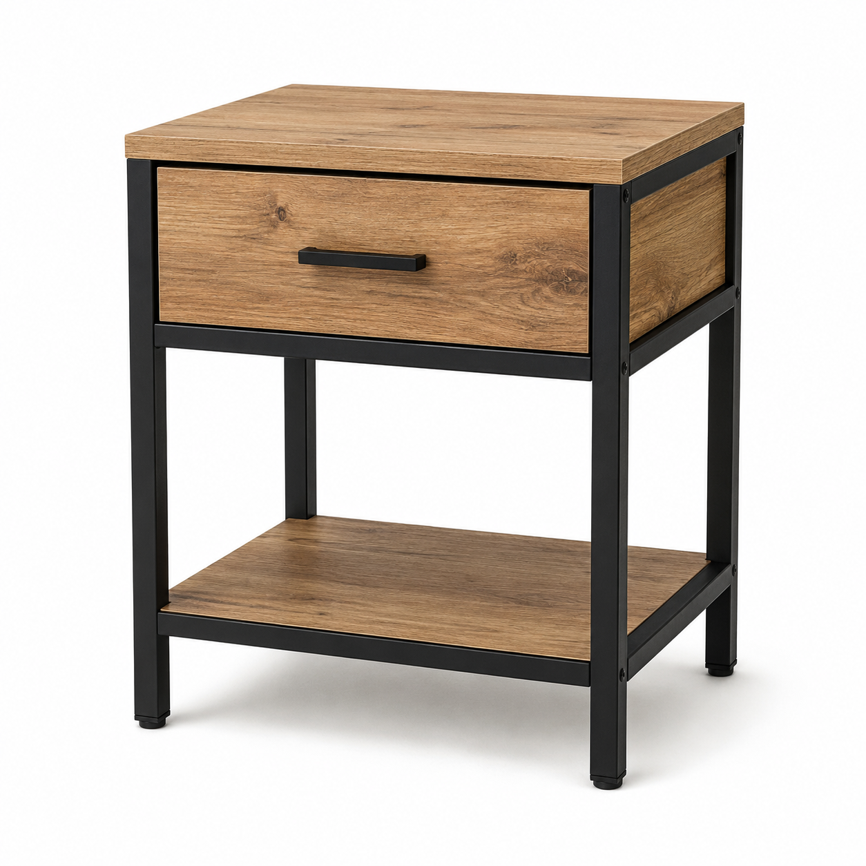 Table de chevet bois et métal noir style industriel 45x38x55 cm