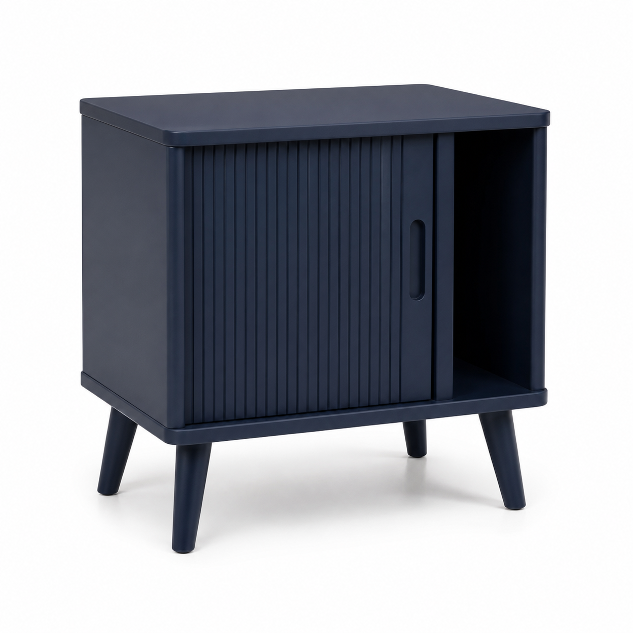 Table de chevet bleu nuit à porte coulissante 45x35x54 cm
