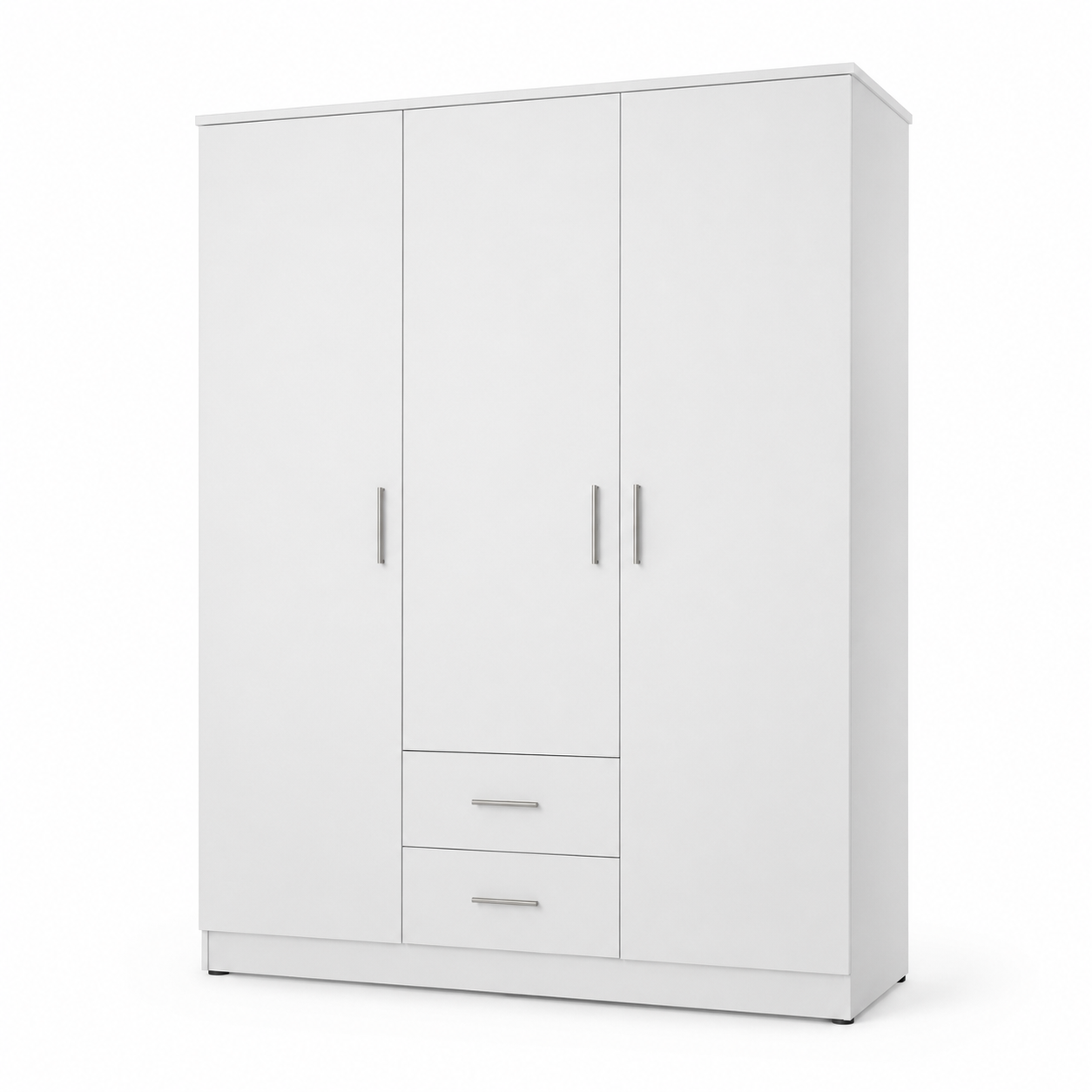 Armoire trois portes blanc mat avec tiroirs 150x55x200 cm