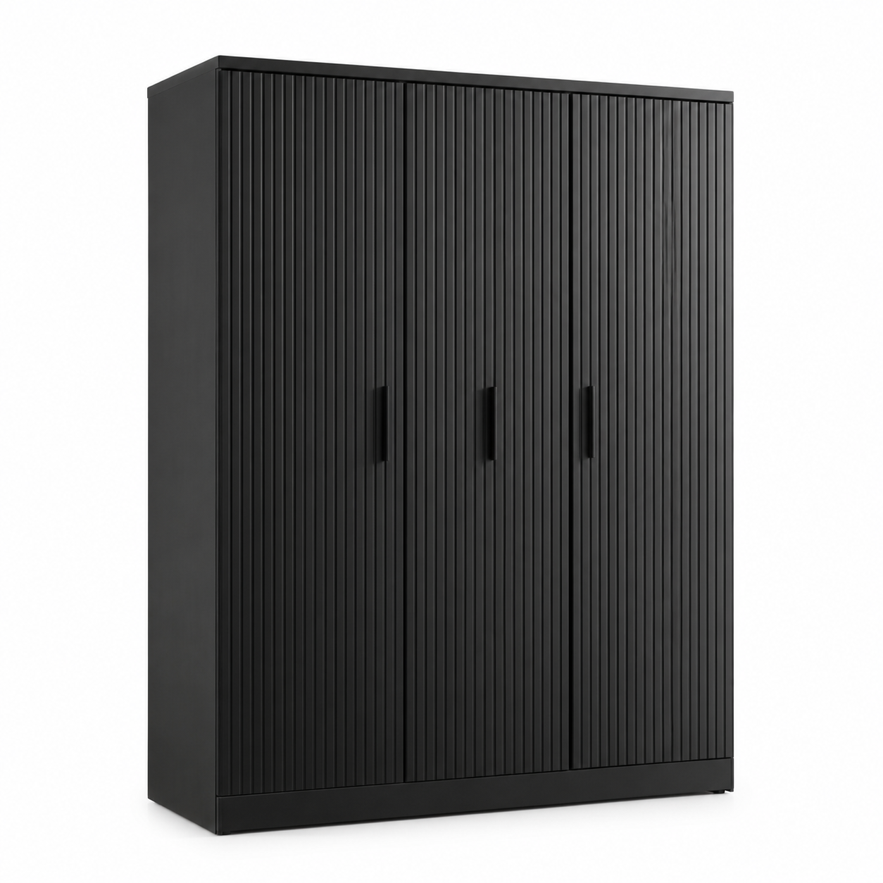 Armoire trois portes noir mat à façade rainurée 150x60x200 cm