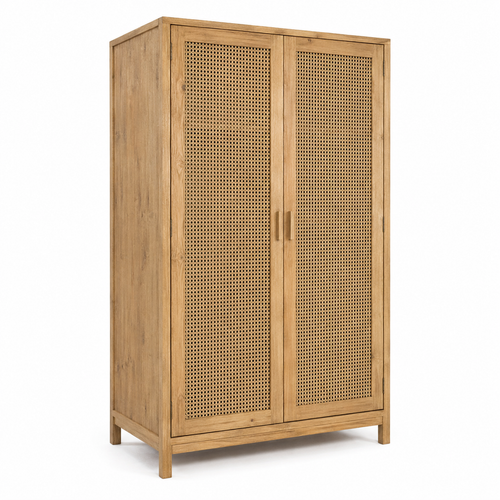 Armoire cannage rotin naturel à deux portes 120x55x190 cm