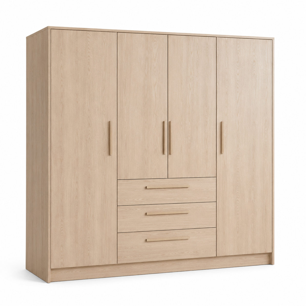 Armoire quatre portes chêne blanchi 200x60x210 cm