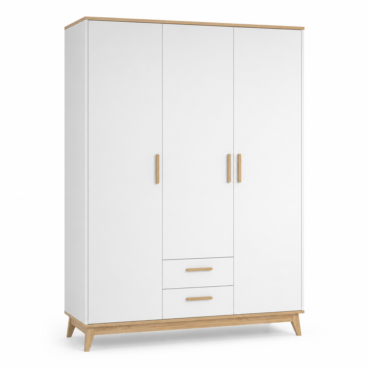 Armoire trois portes blanc et chêne 150x55x200 cm