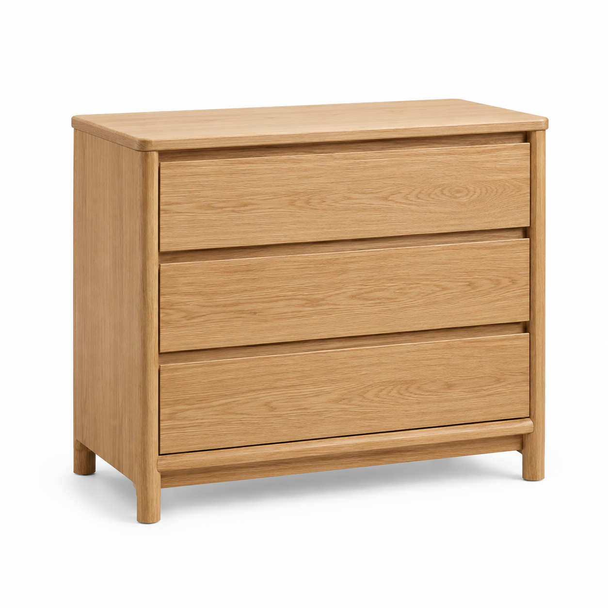 Commode trois tiroirs chêne naturel style Japandi 80x40x78 cm