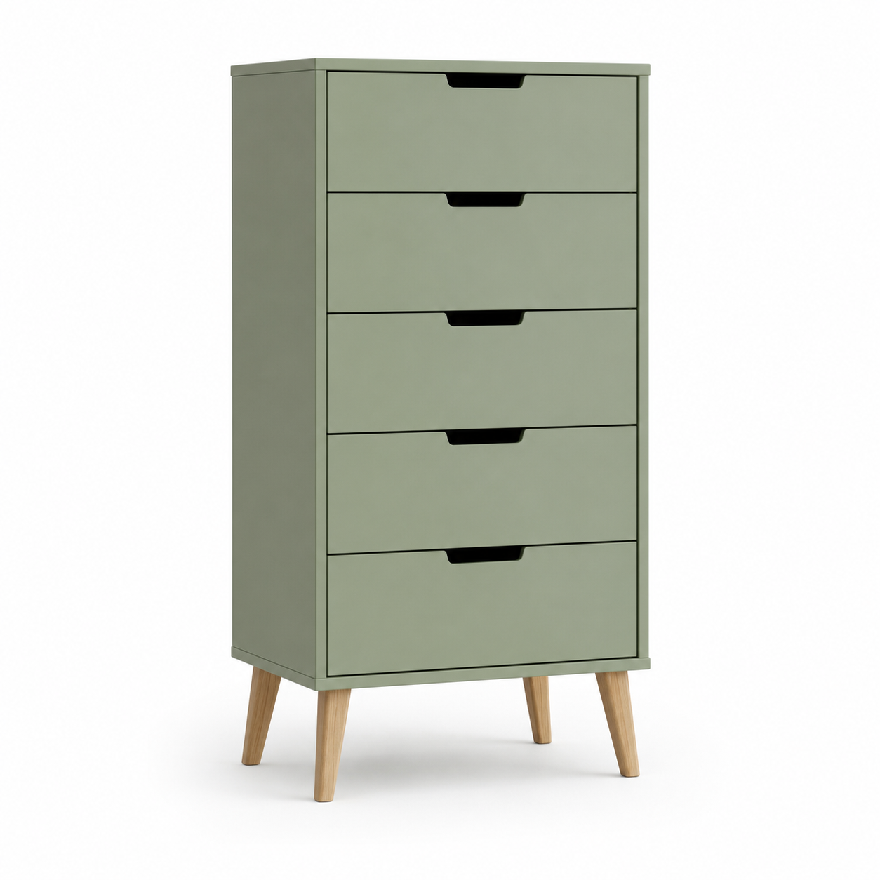 Commode haute vert sauge cinq tiroirs 60x40x110 cm