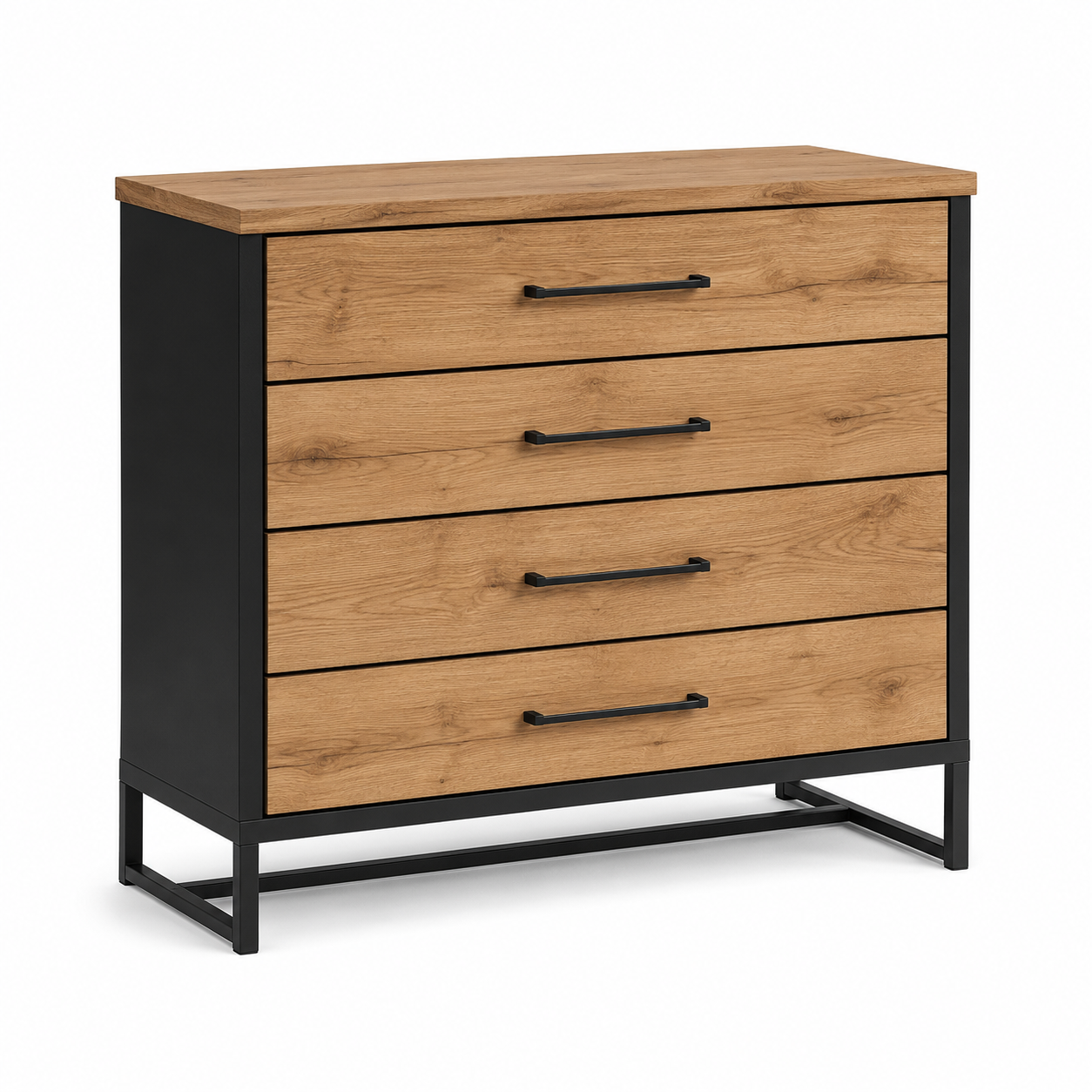 Commode noire et chêne style industriel 100x40x85 cm