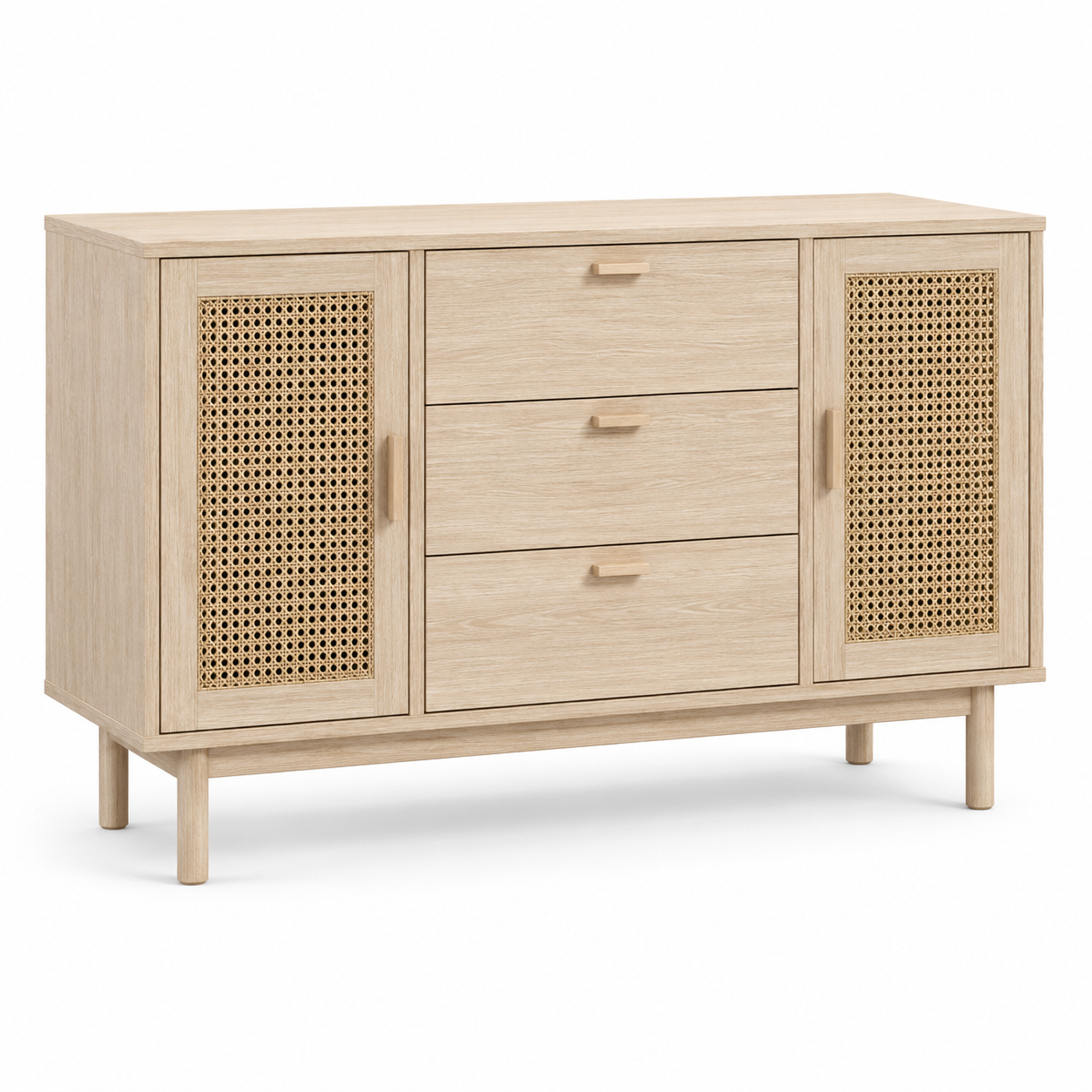 Commode chêne blanchi avec cannage 110x42x80 cm