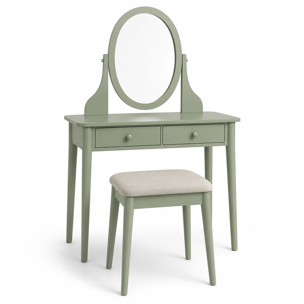 Ensemble coiffeuse vert sauge avec tabouret 90x40x135 cm
