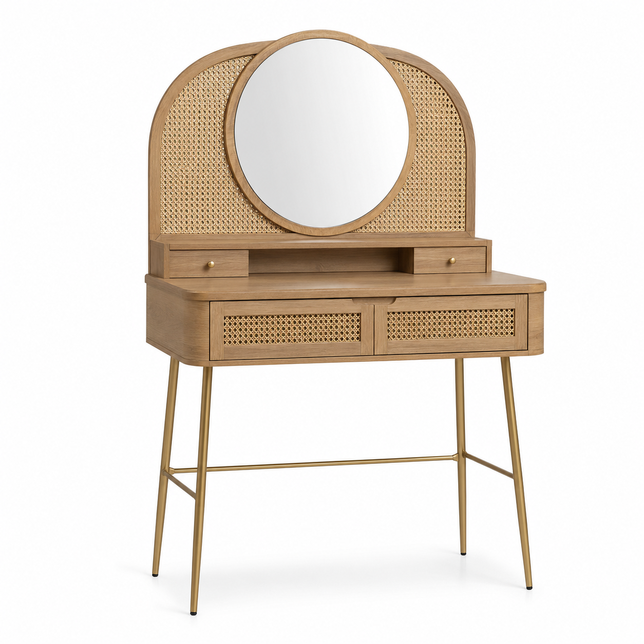 Coiffeuse cannage rotin naturel avec miroir 90x42x136 cm