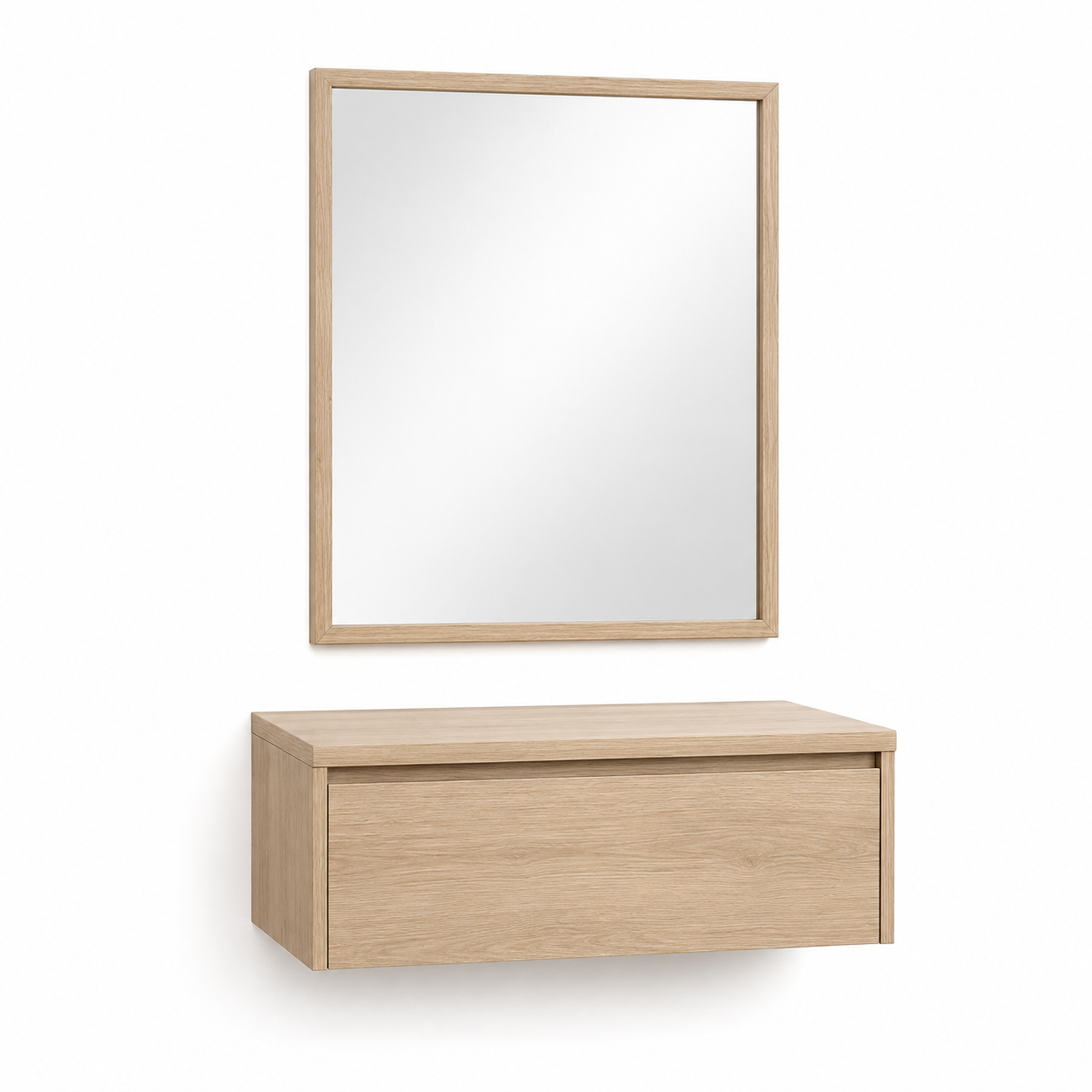 Coiffeuse suspendue chêne clair avec miroir 80x35x115 cm