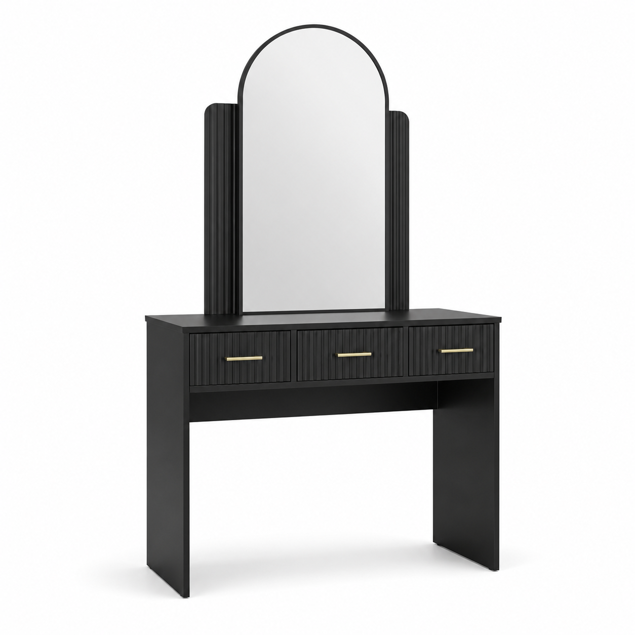 Coiffeuse noire rainurée avec miroir 100x42x142 cm