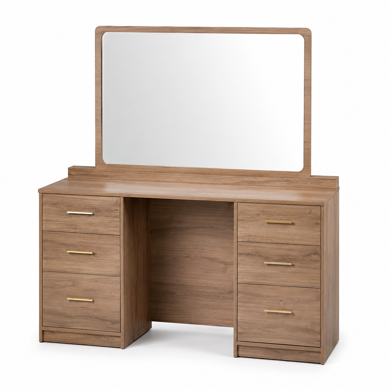 Coiffeuse large noyer clair avec six tiroirs 120x45x145 cm